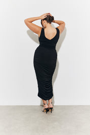 Magisculpt Plunge Neck Ruched Detail Midi Dress