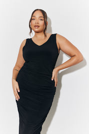 Magisculpt Plunge Neck Ruched Detail Midi Dress