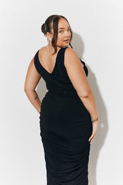 Magisculpt Plunge Neck Ruched Detail Midi Dress