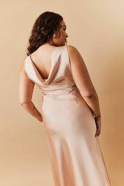 Light Gold Satin Cowl Back Maxi Dress