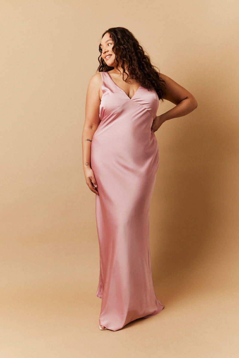 Rose Pink Satin Twist Back Maxi Dress