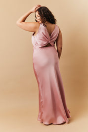 Rose Pink Satin Twist Back Maxi Dress