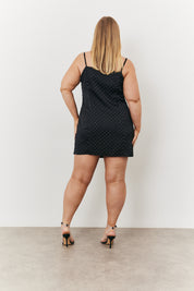 Satin Hotfix Cowl Neck Mini Dress