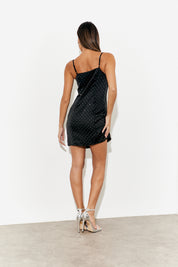 Satin Hotfix Cowl Neck Mini Dress