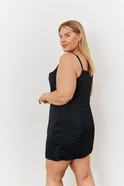 Satin Hotfix Cowl Neck Mini Dress