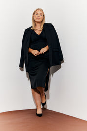 Lace Trim Satin Midi Dress