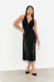 Lace Trim Satin Midi Dress