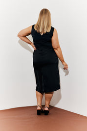 Lace Trim Satin Midi Dress