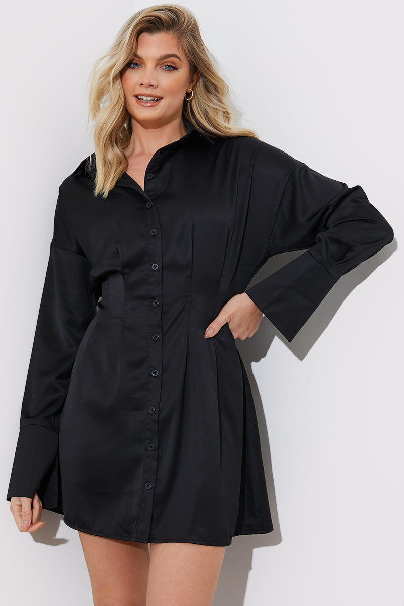 Satin Cinched Waist Shirt Dress – InTheStyle