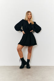 Balloon Sleeve Pintuck Mini Dress