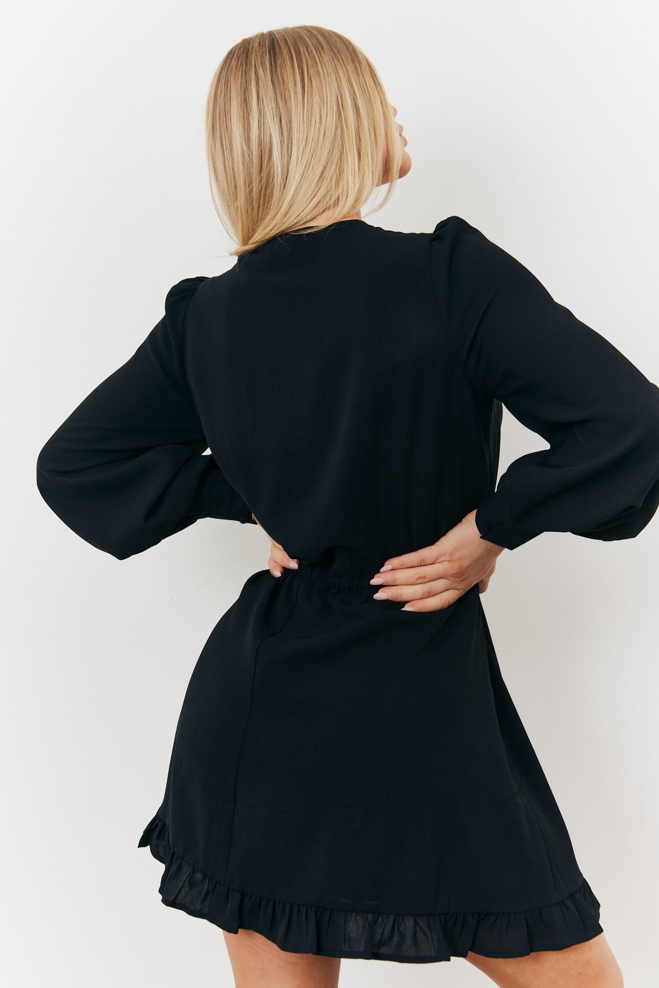 Balloon Sleeve Pintuck Mini Dress