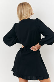 Balloon Sleeve Pintuck Mini Dress