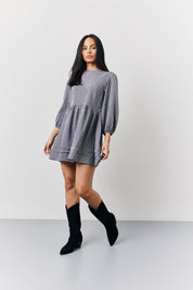 Black Check Mini Smock Dress
