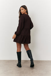 Textured Tie Front Detail Smock Dress