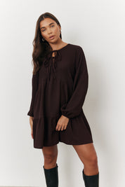 Textured Tie Front Detail Smock Dress
