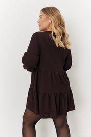 Textured Tie Front Detail Smock Dress
