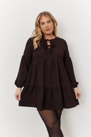 Textured Tie Front Detail Smock Dress