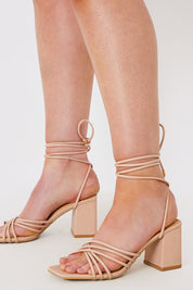 Nude Lace Up Ankle Block Heel