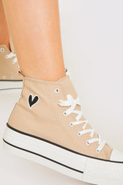 Embroidered Heart Detail Lace Up High Top Trainers