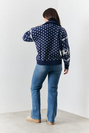 Half Zip Reindeer Fair Isle Knit Jumper
