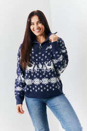 Half Zip Reindeer Fair Isle Knit Jumper