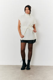 Roll Neck Belted Knit Longline Jumper