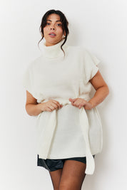 Roll Neck Belted Knit Longline Jumper