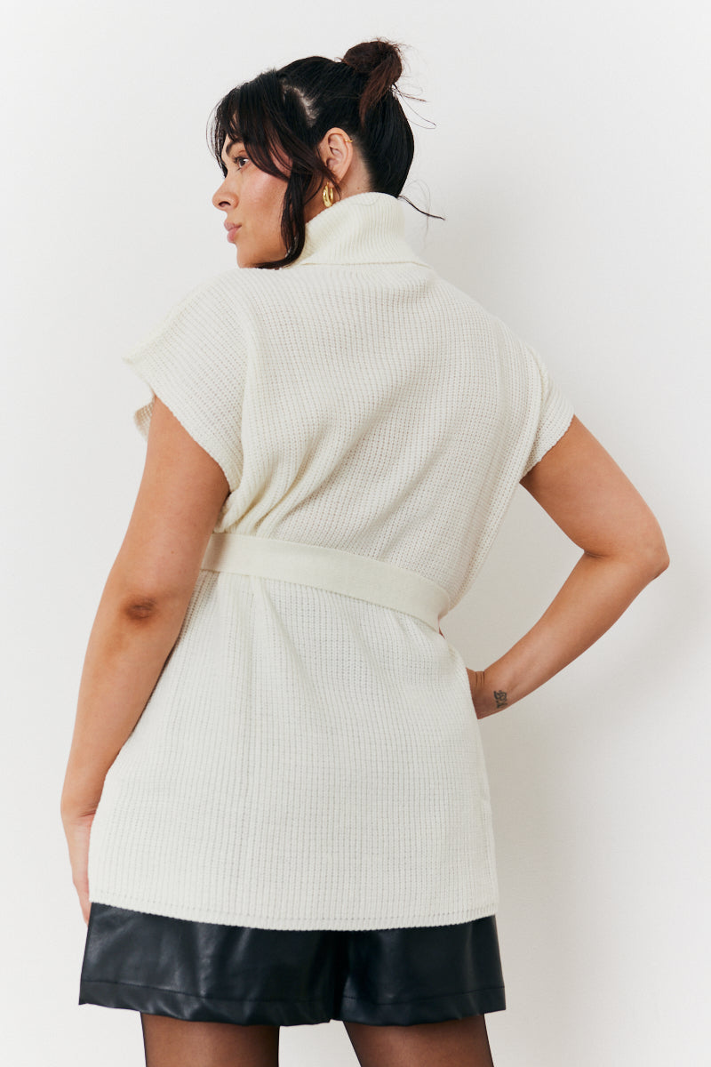 Roll Neck Belted Knit Longline Jumper