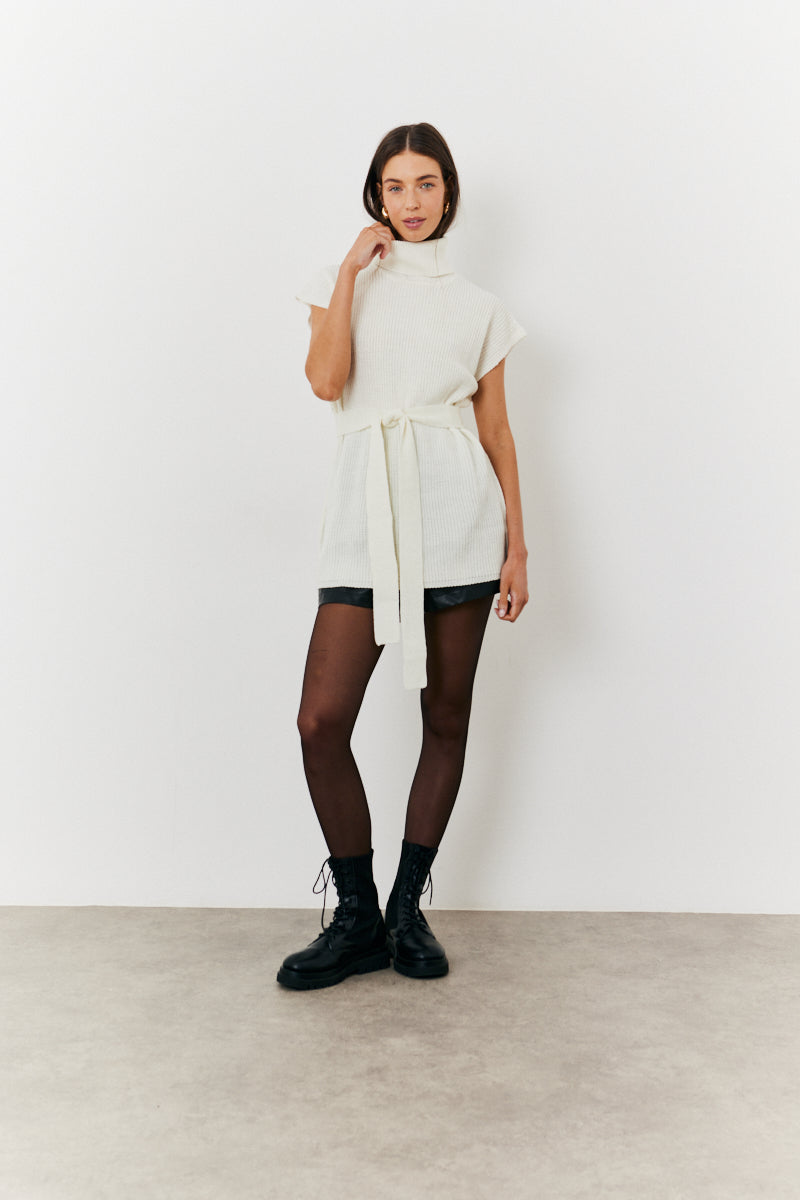 Roll Neck Belted Knit Longline Jumper