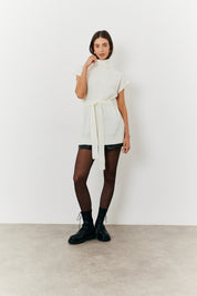 Roll Neck Belted Knit Longline Jumper