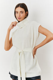 Roll Neck Belted Knit Longline Jumper