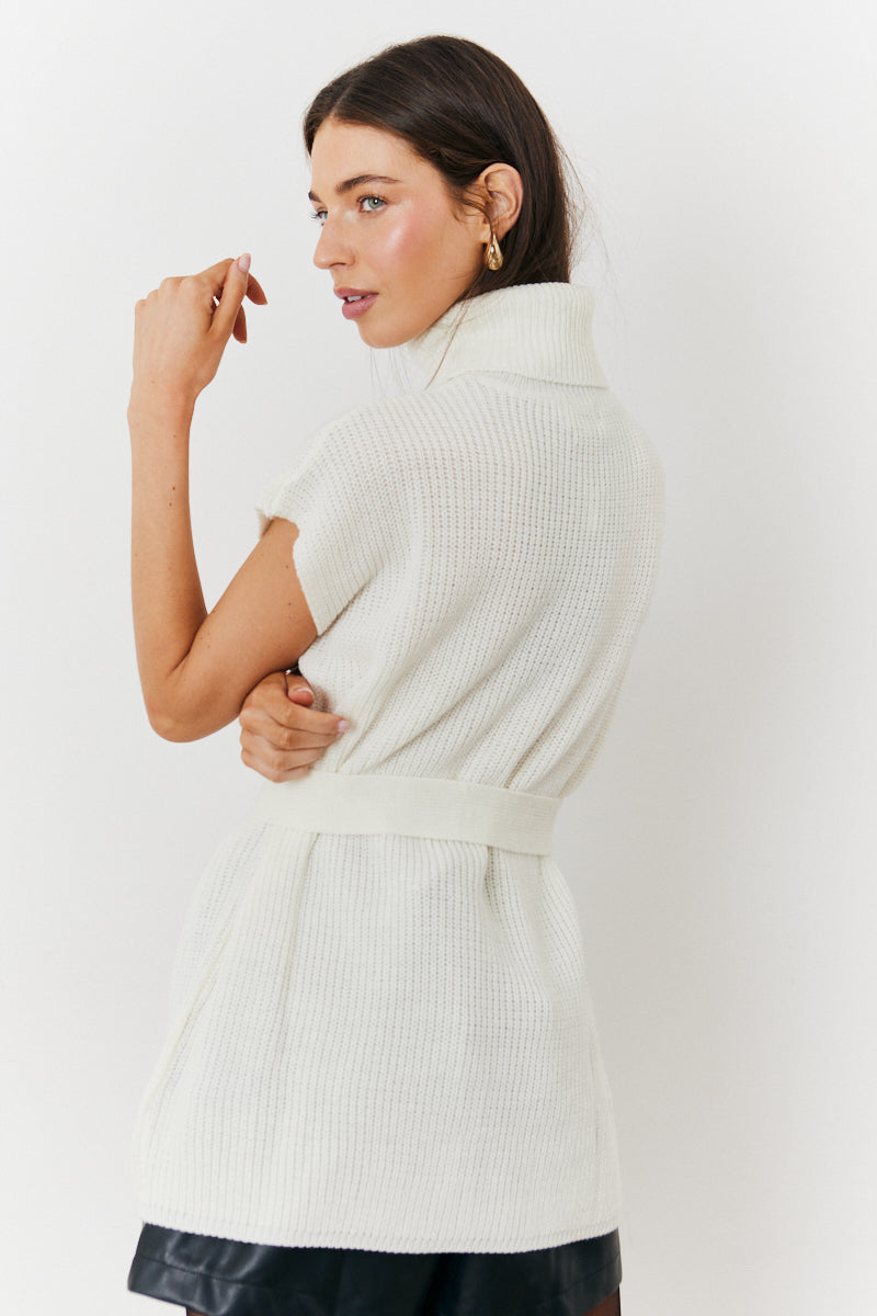 Roll Neck Belted Knit Longline Jumper
