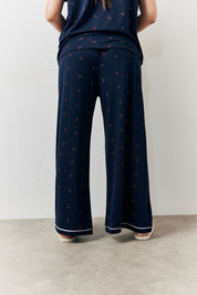 Navy Cherry Print Button Through Trouser Pj Set