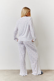 White Bow Print Long Sleeve Top and Trouser Pj Set