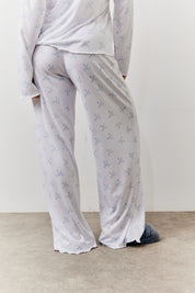 White Bow Print Long Sleeve Top and Trouser Pj Set