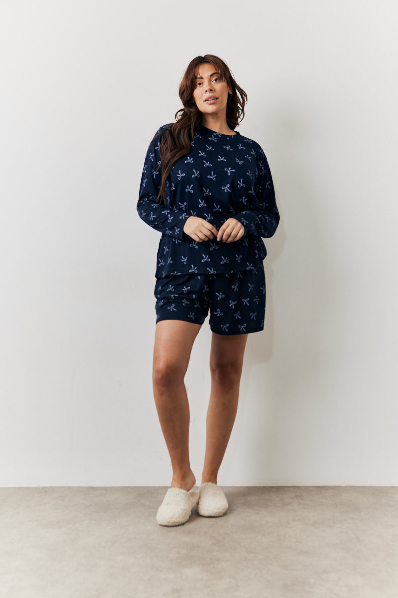 Bow Print Long Sleeve and Short Set
