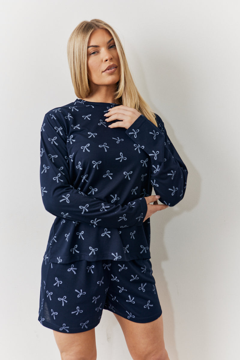 Bow Print Long Sleeve and Short Set