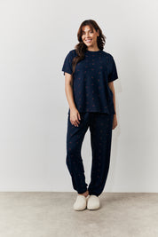Navy Cherry Print T Shirt and Cuff Jogger Pj Set