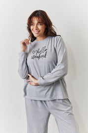 Long Sleeve Top and Trouser Slogan Pj Set