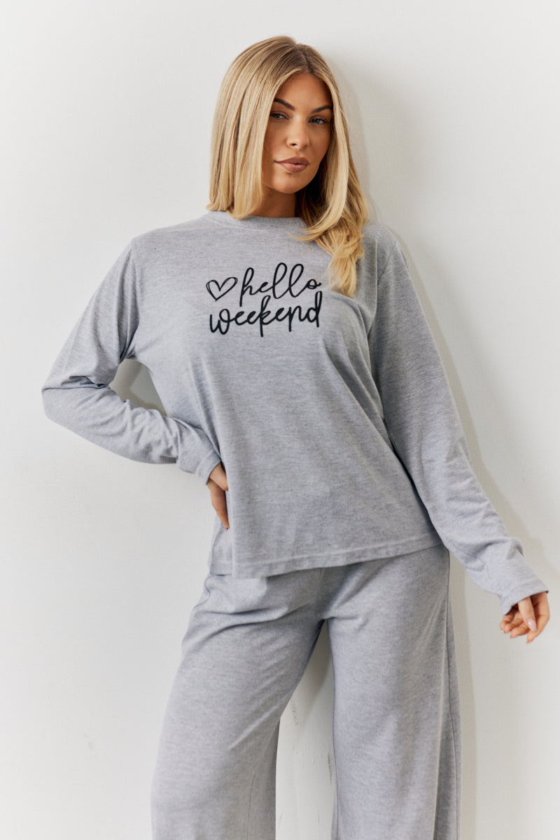 Long Sleeve Top and Trouser Slogan Pj Set