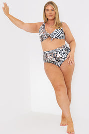 Leapord Print Tie Front Bikini Top