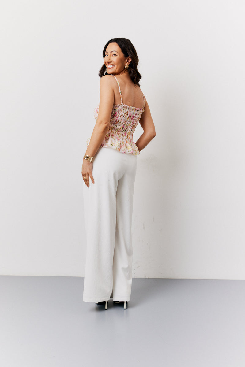 Printed Shirred Strappy Top