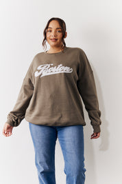 Embroidered Boston Slogan Crew Neck Sweater