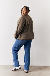 Embroidered Boston Slogan Crew Neck Sweater