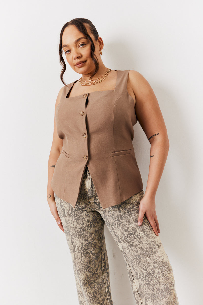 Square Neck Longline Waistcoat