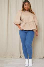 Cotton Puff Sleeve Tie Back Blouse