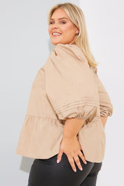 Cotton Puff Sleeve Tie Back Blouse