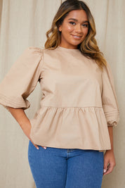 Cotton Puff Sleeve Tie Back Blouse