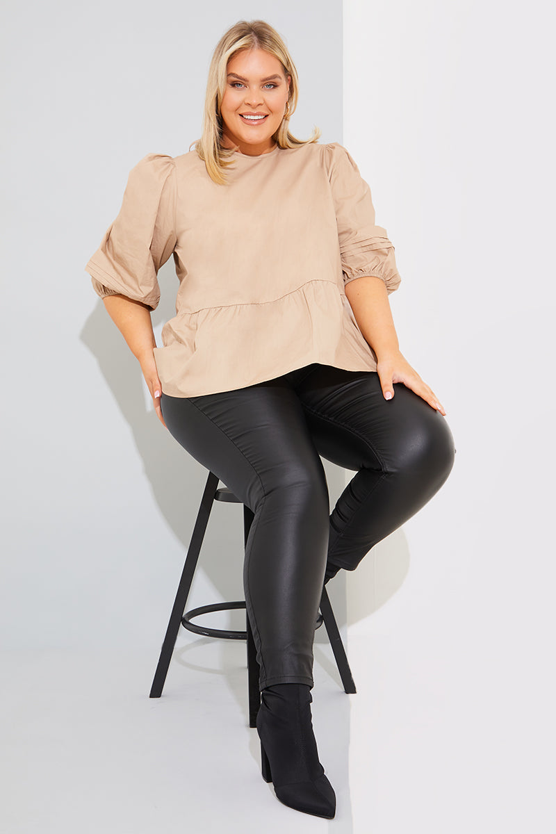 Cotton Puff Sleeve Tie Back Blouse