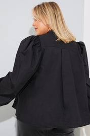 Cotton Puff Sleeve Tie Front Blouse